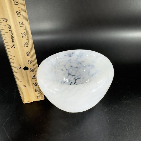 Hand Blown Art Glass Round Dish Bowl Heavy Small White Spots Hand Made Hollow - Picture 6 of 16